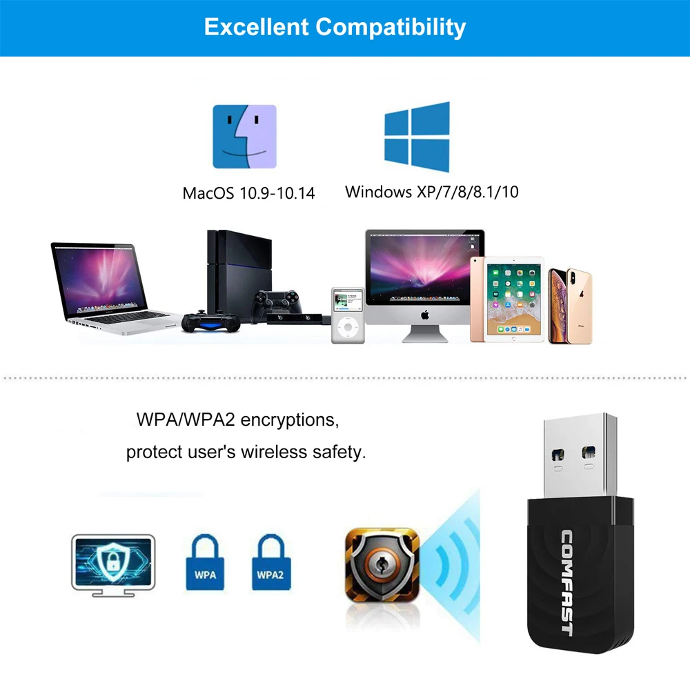 802.11ac/b/g/n Mini USB WIFI адаптер для ПК ноутбука wifi Dongle 1300 Мбит/с usb ethernet беспроводной
