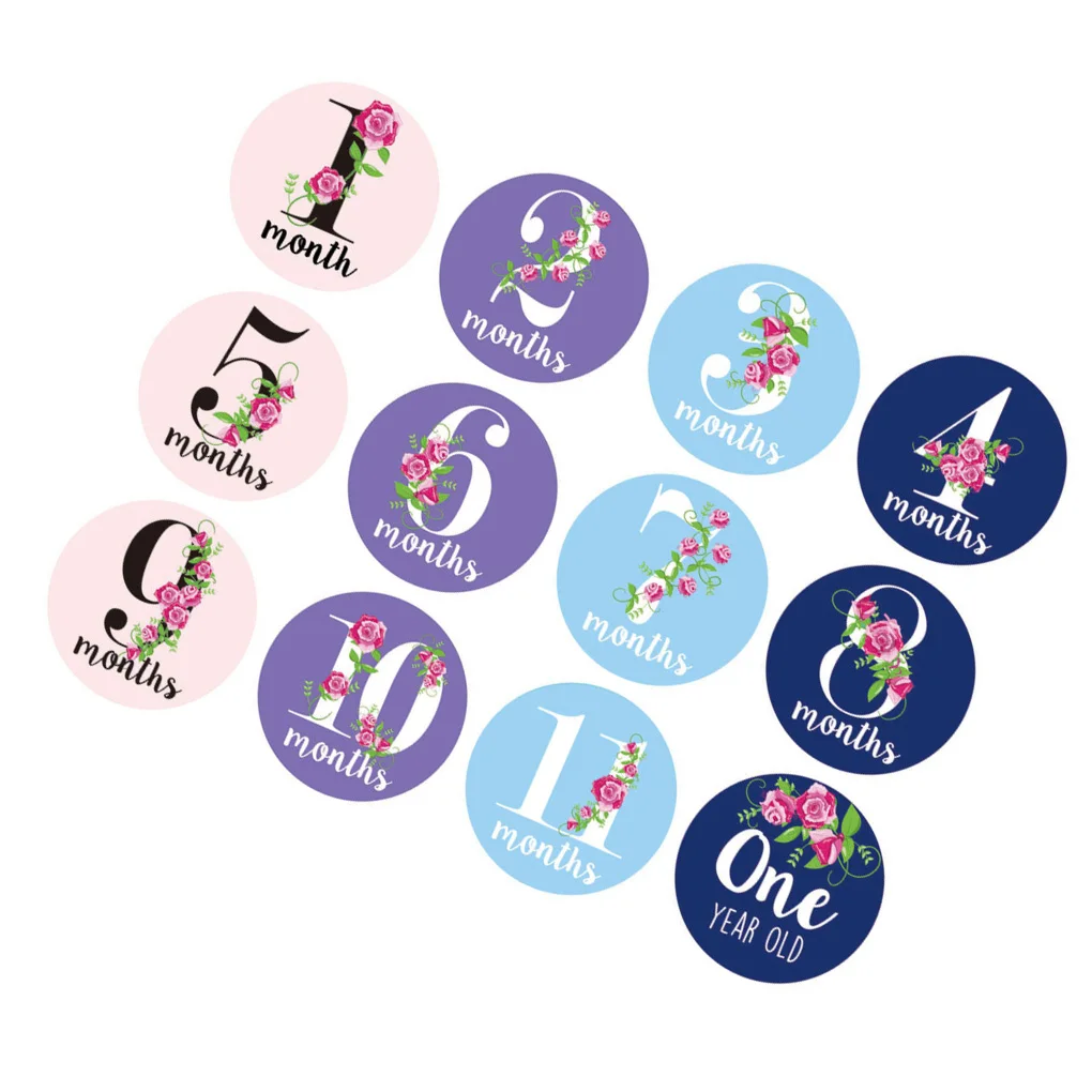 

2022 New 12PCS Month Sticker Baby Photography Milestone Memorial Monthly Newborn Kids Commemorative Card Number Photo Props