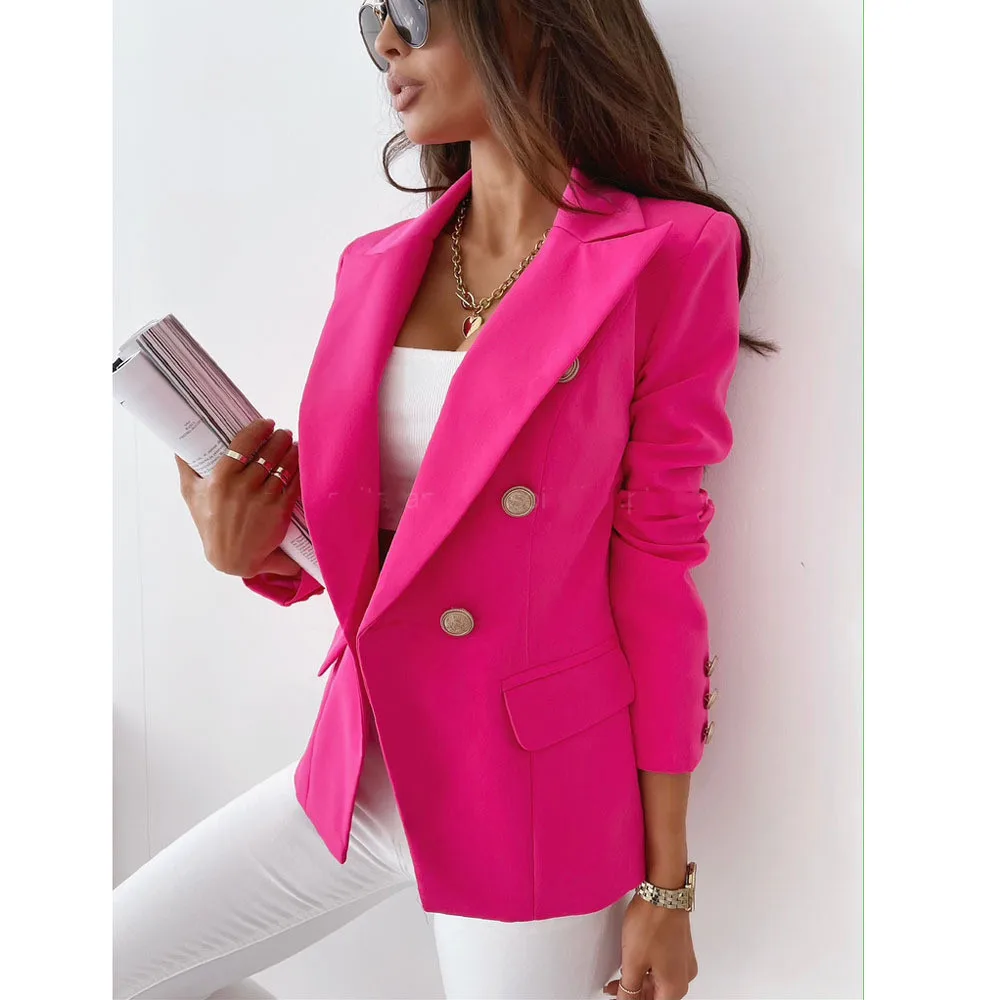 

One-piece Suit Women Coat Blazer Female Autumn Winter New Long Sleeve Double Breasted Plaid Printed Suit Jacket Casual New