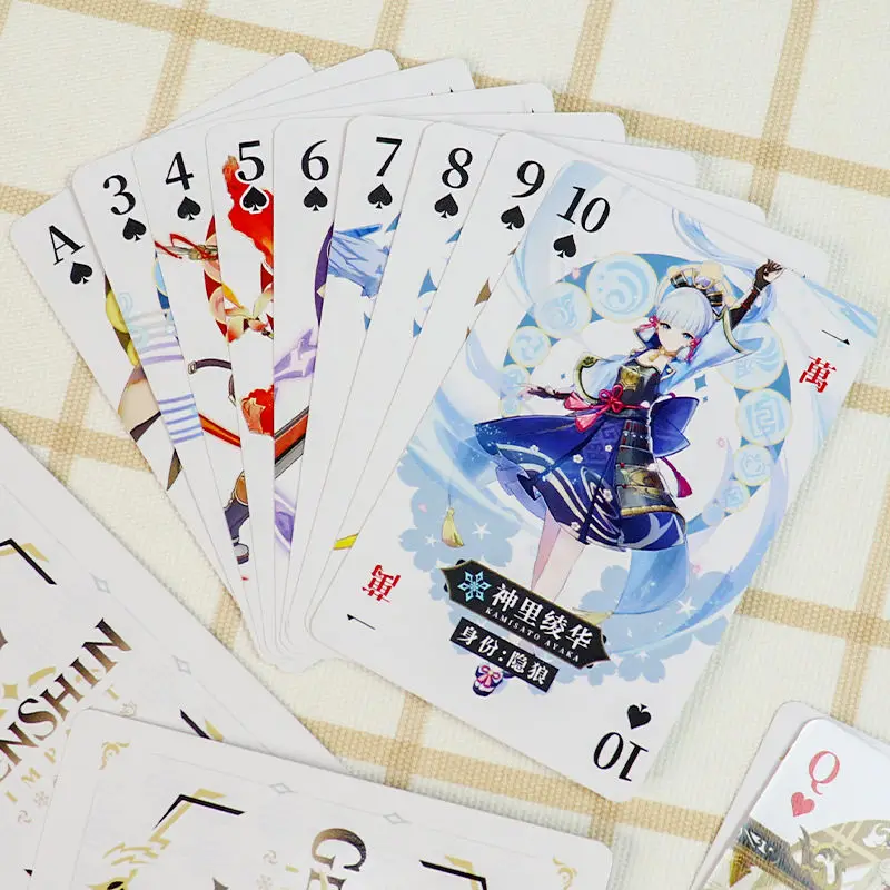 

54 Pcs/set Anime Genshin Impact Klee Kamisato Ayaka Poker Cards Toy Paper Playing Card Party Board Game Collection toys Gift