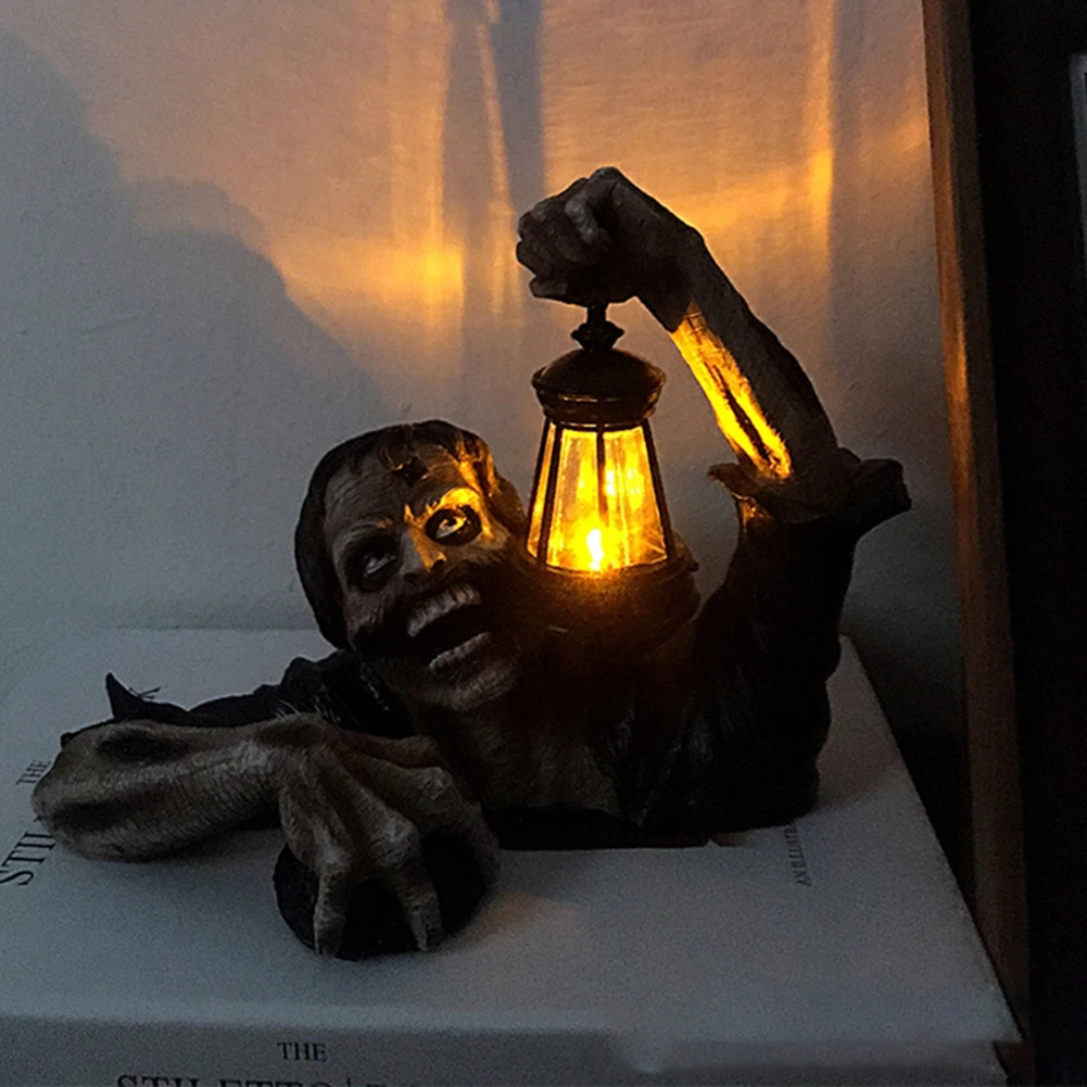 

Zombie Crawling out of Grave with LED Lantern Garden Decor Zombie Statues Horror Movie Sculpture Walking Dead Zombie Statue