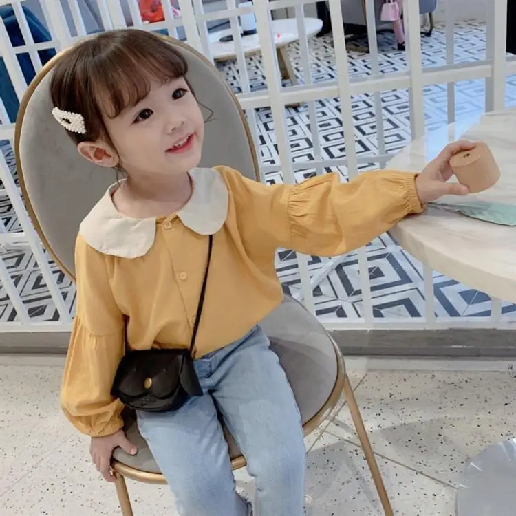 Блузка WLG для маленьких девочек детская рубашка с круглым воротником и длинным