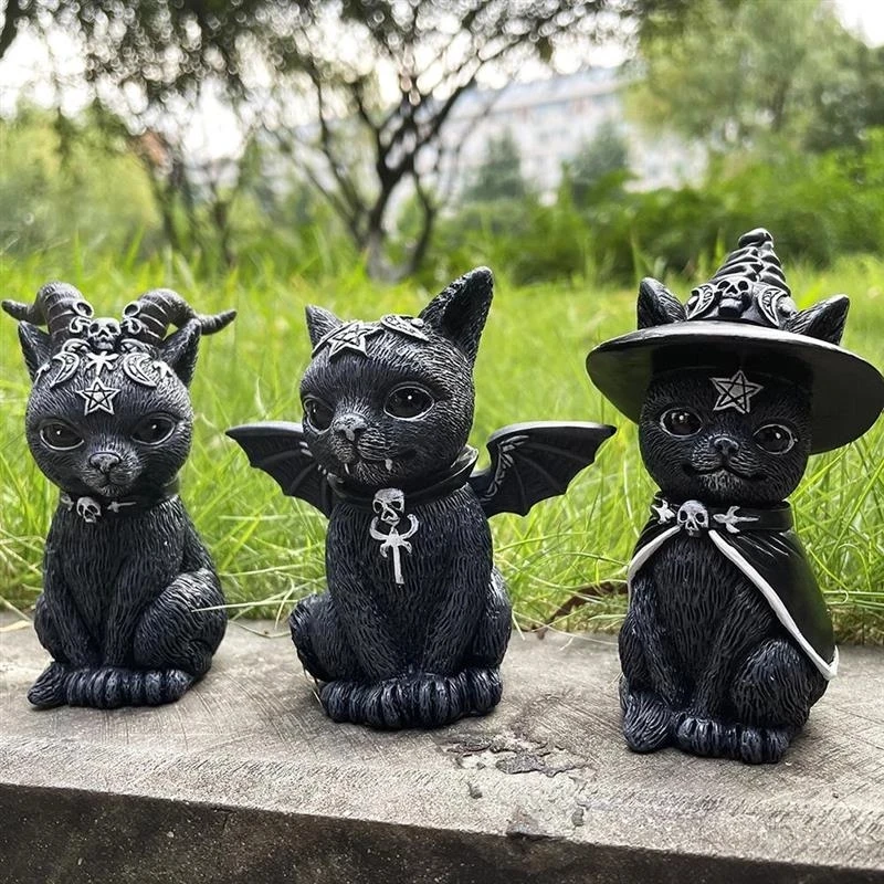 

Halloween Black Magic Cat Resin Crafts Animal Decoration Ornaments Animal Black Cat Sculpture Gifts Desktop Home Garden