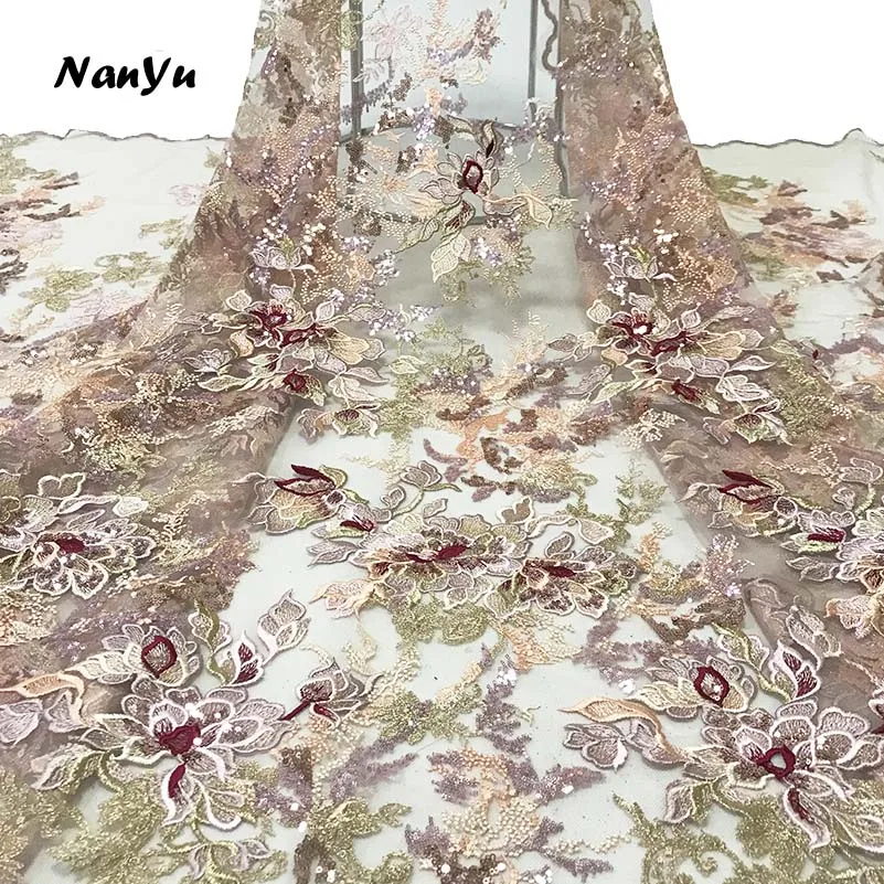 Французская кружевная ткань красивая вышивка красочная цветочная отделка для