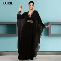 lorie beading balck evening dresses moroccan caftan dubai v neck long sleeve chiffon kaftan robe prom party gowns plus size 2020