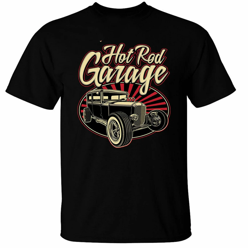 Hotrod Garage Мужская футболка США Классический Hot Rod автомобиль Винтаж гонщик унисекс