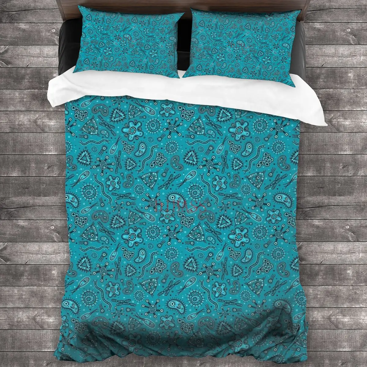 

Cartoon Microbes - Teal 100%Pure Cotton Comforter Set with 2 Pillowcase,Soft Microfiber Duvet Cover Set, Bedding Sets Bed Set