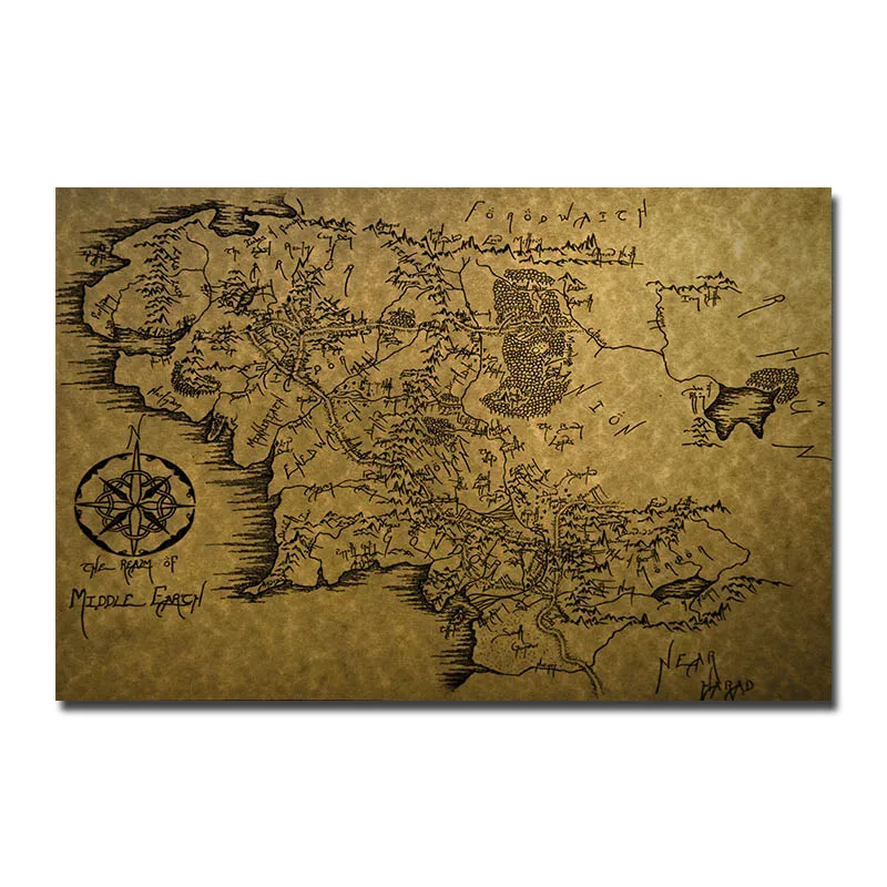 

Map Of Middle Earth Canvas Art Poster Vintage Style Print Lord of Rings Movie Painting Wall Picture for Living Room Decoration