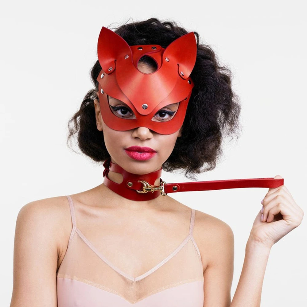 Сексуальная кожаная маска кошки БДСМ фетиш голова черные полуглаза Косплей лицо