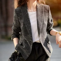 spring and autumn new korean womens lapel one button luxury chic tweed wool slim long sleeve fashion suit coat