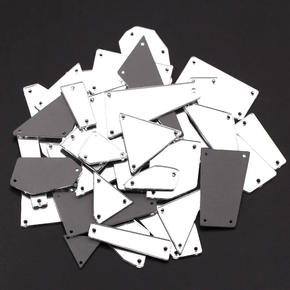 30 шт. смешанные формы пришитое зеркало со стразами пришивное Кристальное плоское