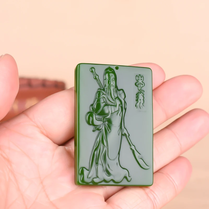 Натуральный зеленый нефрит кулон ручной работы Guan Yu Ожерелья Подвески Китайский