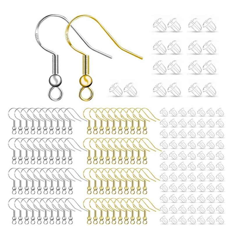 

900Pcs Earring Making Supplies Kit with 300PCS Earring Hooks, 300 PCS Jump Rings and 300 PCS Soft Clear Earring Backs