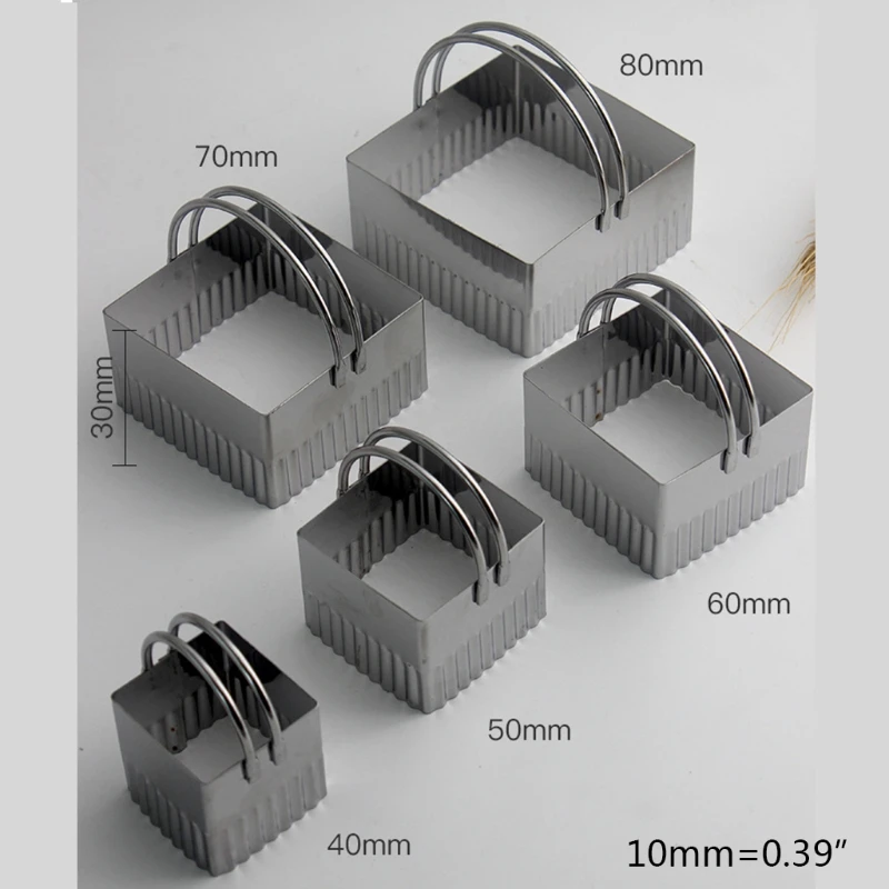 

5 Pcs Square Biscuit Cutters with Handle Stainless Steel Baking Cookies Biscuit Fondant Mold Cake Decoration Tool Mould