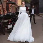 Платье свадебное атласное с длинным рукавом, простой сарафан для невесты