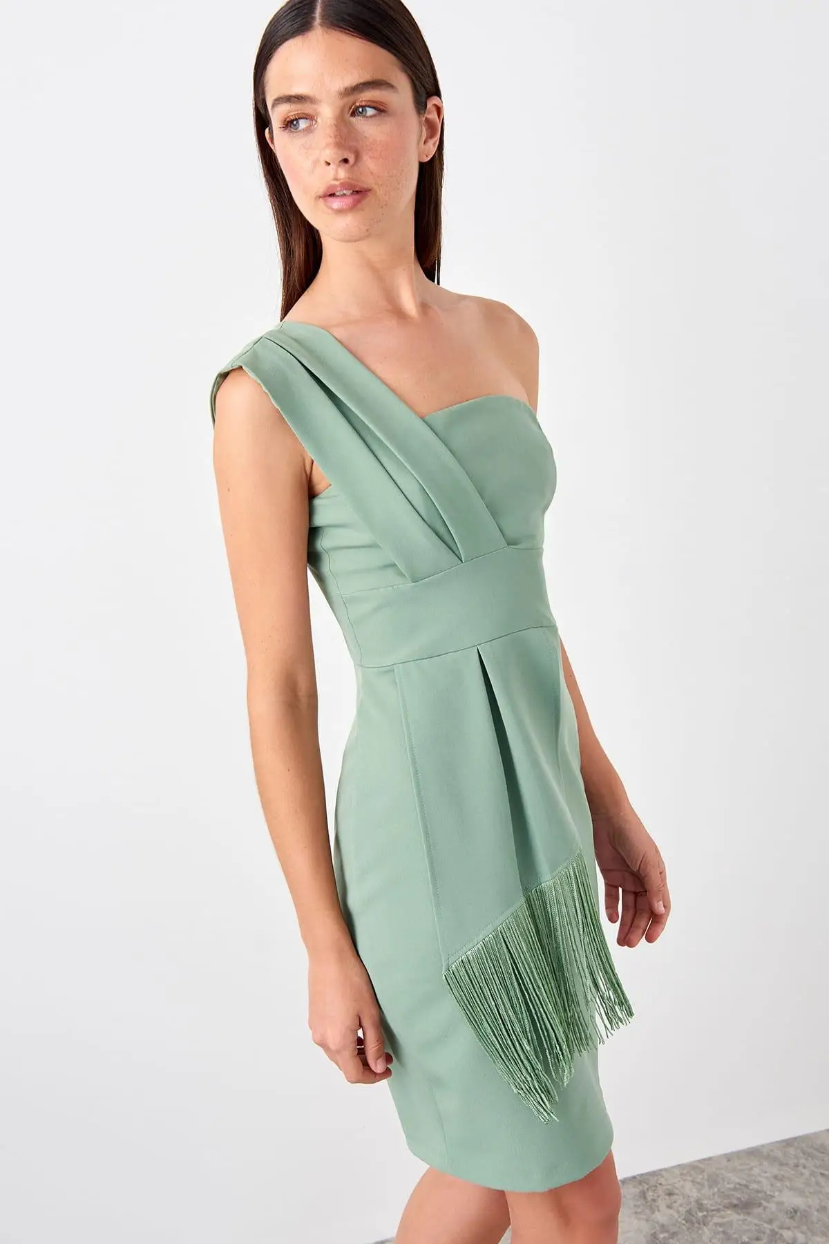 Trendyol зеленое платье с кисточками TPRSS19EL0331|Женские платья| |
