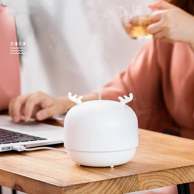 

500ML Humidifier USB Diffuser Mini Air Humidifier Cute Deer Aroma Diffuser Car Fogger Mist Maker For Home Office WIth Lamps