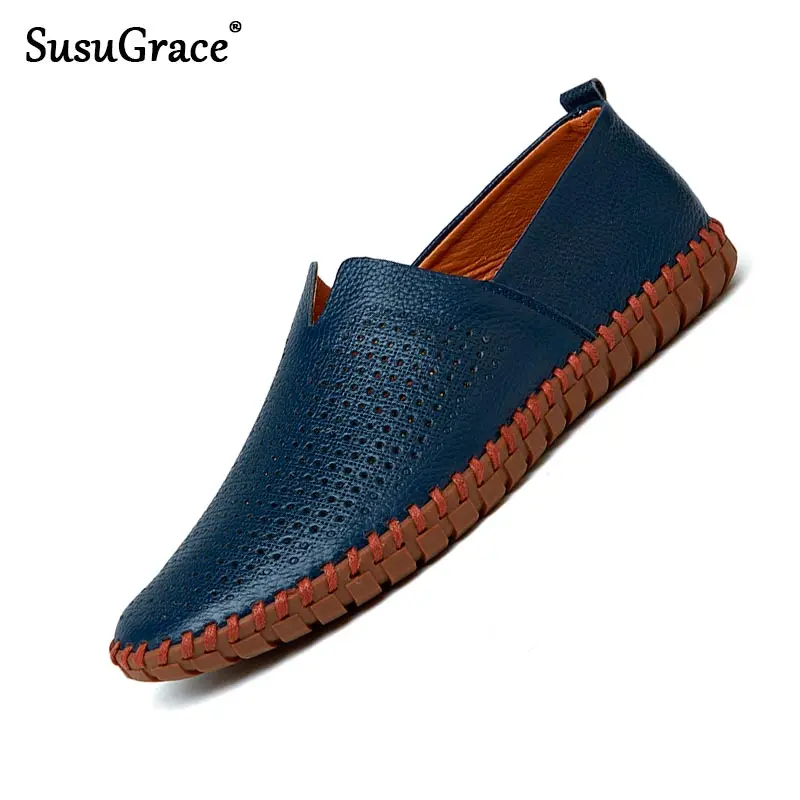 

SusuGrace/Новые мужские кожаные лоферы; Летняя повседневная обувь на плоской подошве; Цвет черный, белый, синий; Дышащие легкие слипоны; Размера ...