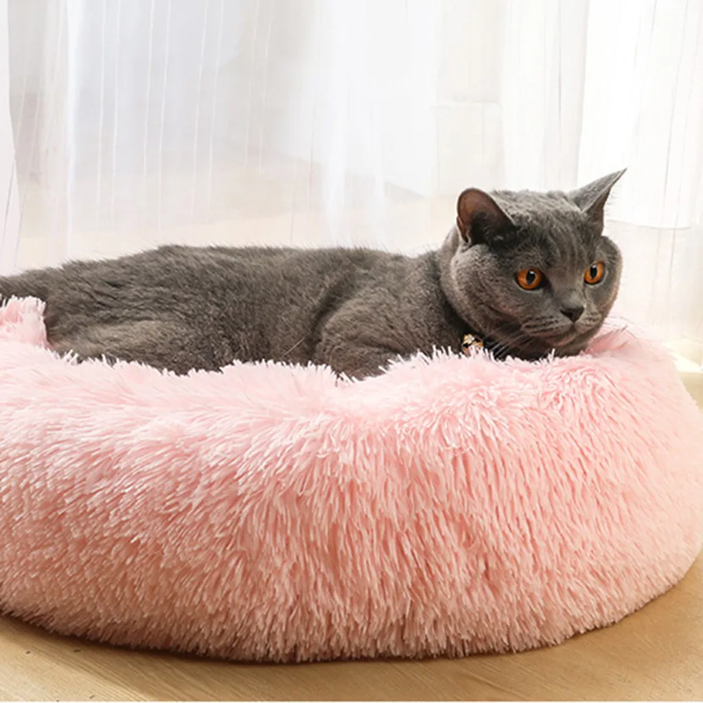 Cat Bed Round Plush House Pet Dog Bed Kitten Kennel Winter Warm Sleeping Bag Puppy Cushion Mat Portable Cat Supplies Cats Nest