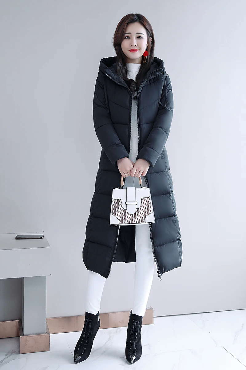 

Winter Coat Tide New Thicken Long Over Knee Slim Fit Fashion Hooded Warm Down Cotton Jacket
