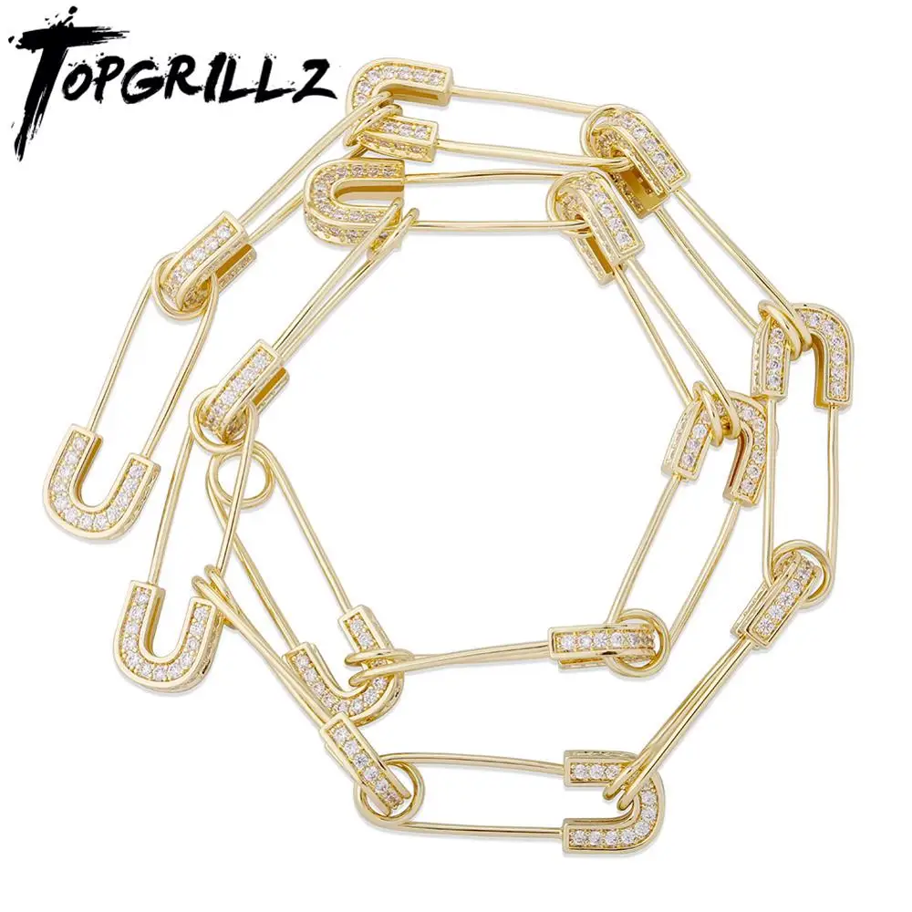 TOPGRILLZ безопасная булавка цепочка Ожерелье Кубический Цирконий ожерелье