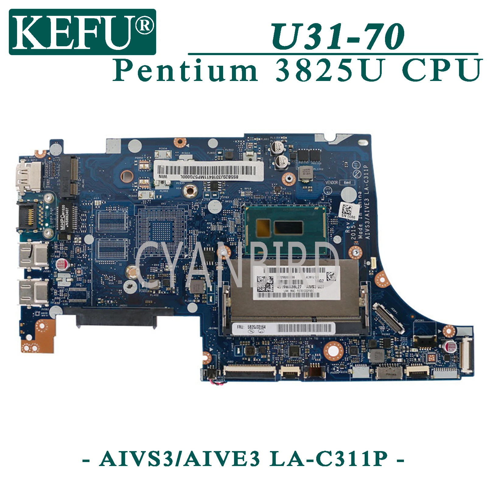 KEFU LA C311P оригинальная материнская плата для ноутбука Lenovo U31 70 с Pentium 3825U ЦПУ