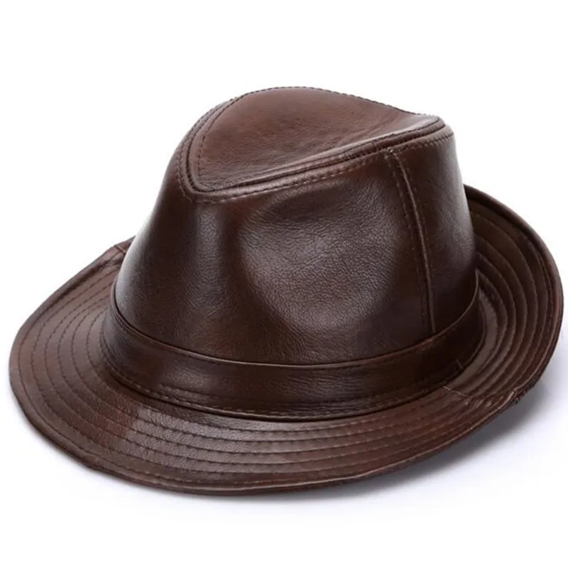 SILOQIN Trend Panama Fashion Genuine Leather Hat Autumn Winter Cowhide Fedoras For Men Elegant Gentleman Leisure Party Jazz Hats