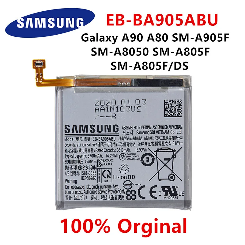 

SAMSUNG Orginal EB-BA905ABU 3700mAh Battery For Samsung Galaxy A90 A80 SM-A905F SM-A8050 SM-A805F SM-A805F/DS Batteries