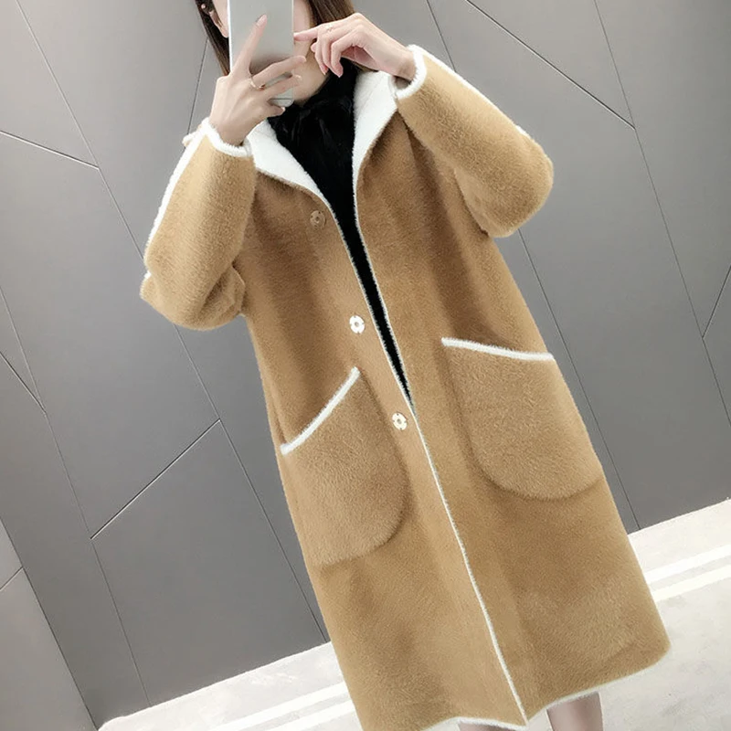 

SISPELL Pure Color Knitted Sweater Cardigan For Female With Hat Long Sleeve Patchwork Pocket Plus Size Womens Sweater Fashion