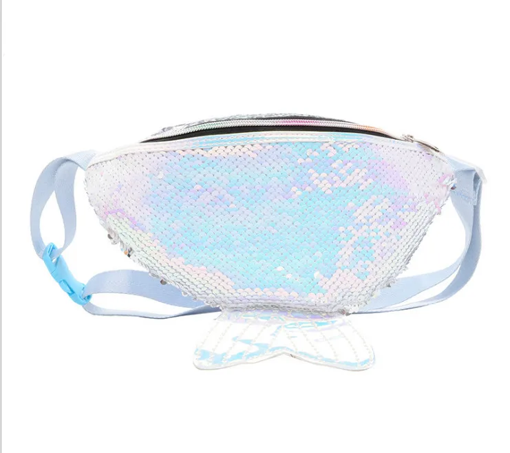 Белый Красочные девушки Fanny Pack Русалка блесток женщин банан чехол на пояс Сумка симфония кошелек PU через плечо сумка - Цвет: Белый
