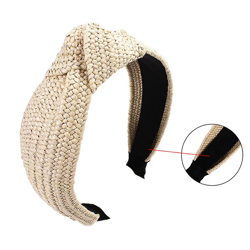 

Korean Knotted Handmade Straw Headband Weaving Turban For Women Girls Hair Hoop Bezel Wide Hairbands Hair Accessories Headwear