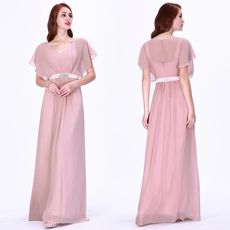 Платье подружки невесты Простое розовое ТРАПЕЦИЕВИДНОЕ шифоновое платье в пол с