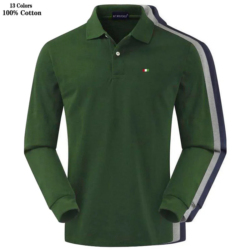 Рубашка-поло мужская с длинным рукавом 100% хлопок Повседневная модная одежда топ