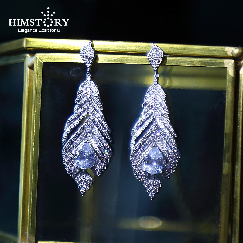 

Himstory Luxury Cubic Zircon Crystal CZ Nigerian Long Dangle Earring For Women African Bridal Earring