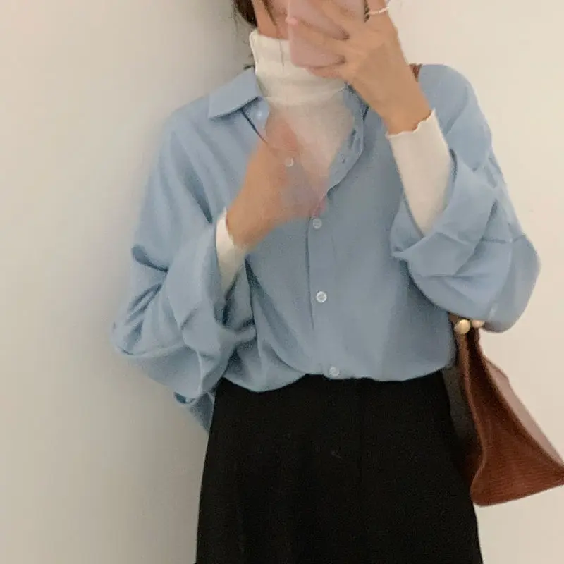 

New 2021 Chic Vintage Oversize Office Korean Style Lady Wild Tops Women Spring Summer Blouses Buttons Shirts