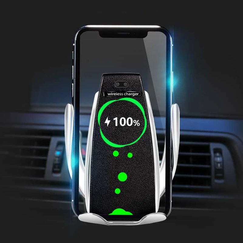 Беспроводное автомобильное зарядное устройство для iPhone Samsung Huawei Smart Auto Clamp 10 Вт Qi