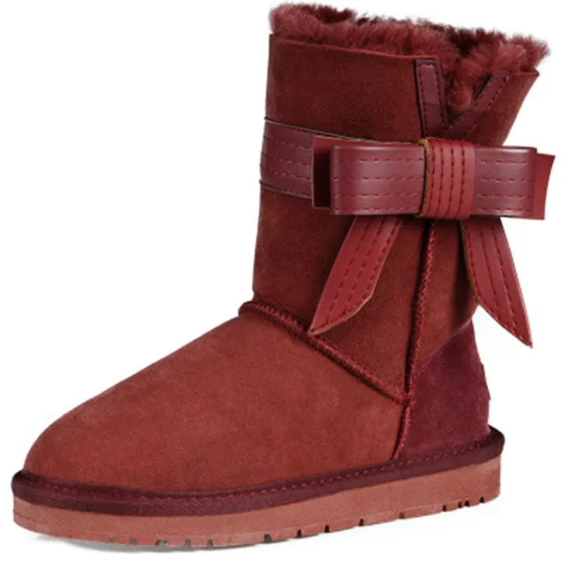 

Women Shoes Bowknot Nature Fur Wool Real Sheepskin Leather Classic Snow Boots Genuine Sheepskin Women Boots