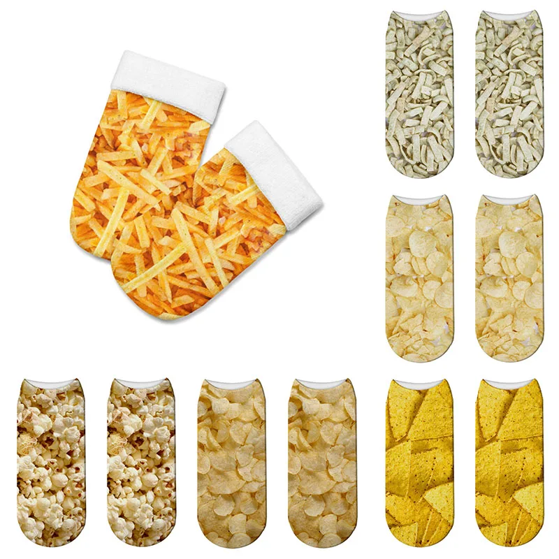 Новые модные носки с 3D принтом изображением картошки фри женские милым