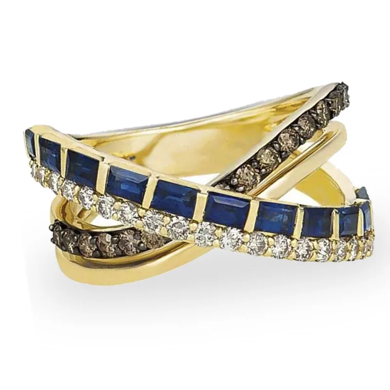 

Popular Cross Blue Square Cubic Zirconia Crystal Gold Color Female Ring For Women Party Jewelry Accessories