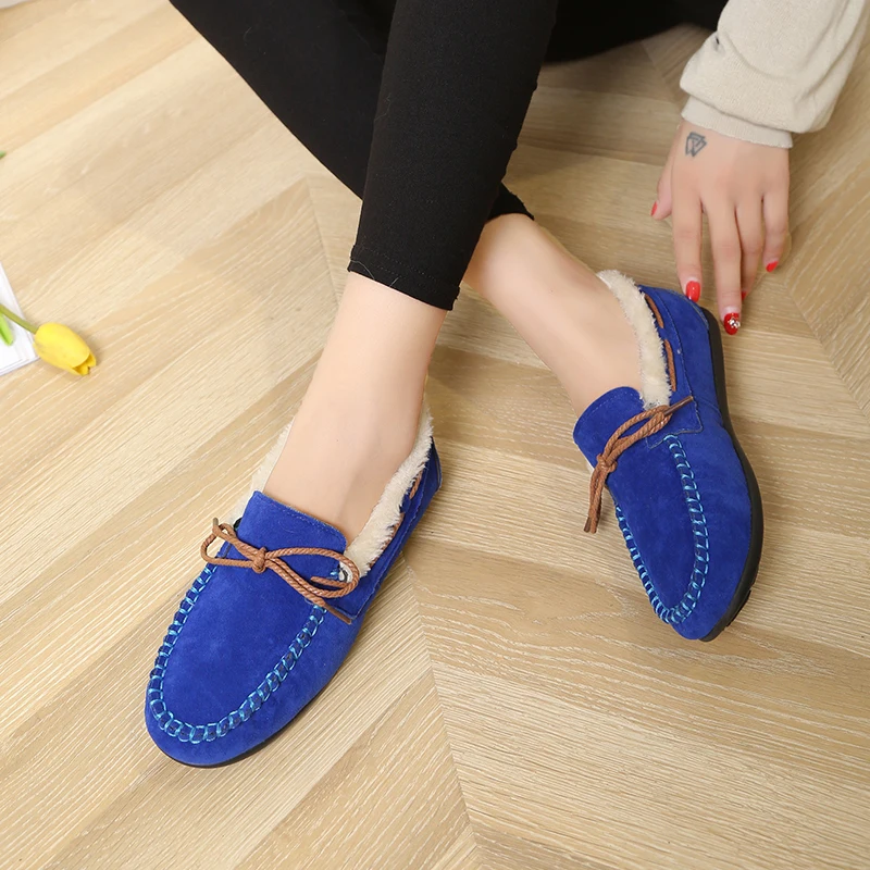 Зимние женские лоферы Слип-он из плюша на плоской подошве, туфли на плоской подошве с бантом; женские Туфли без каблуков теплые Лоферы шерстяная повседневная обувь Меховые Туфли-лодочки Zapatos mujer 7802