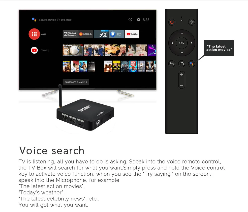 Google Сертифицированный MECOOL KM8 Android 9,0 smart tv Box голосовой пульт дистанционного управления Amlogic S905X BT4.2/VP9 HDR10 Dolby Audio поддерживает YouTube 4K