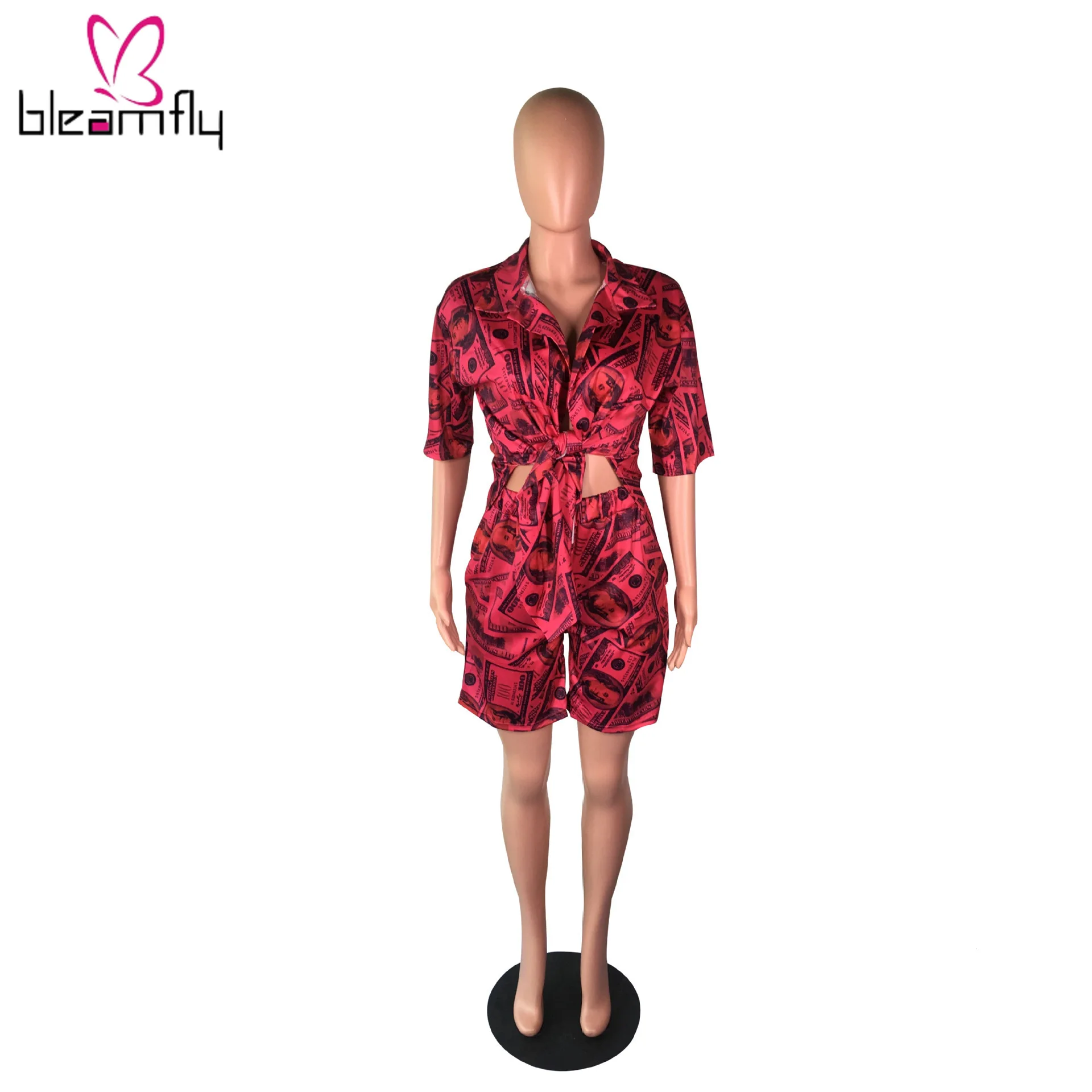 Новинка осени 2019 женские блузки с принтом доллара рубашки и брюки до колен