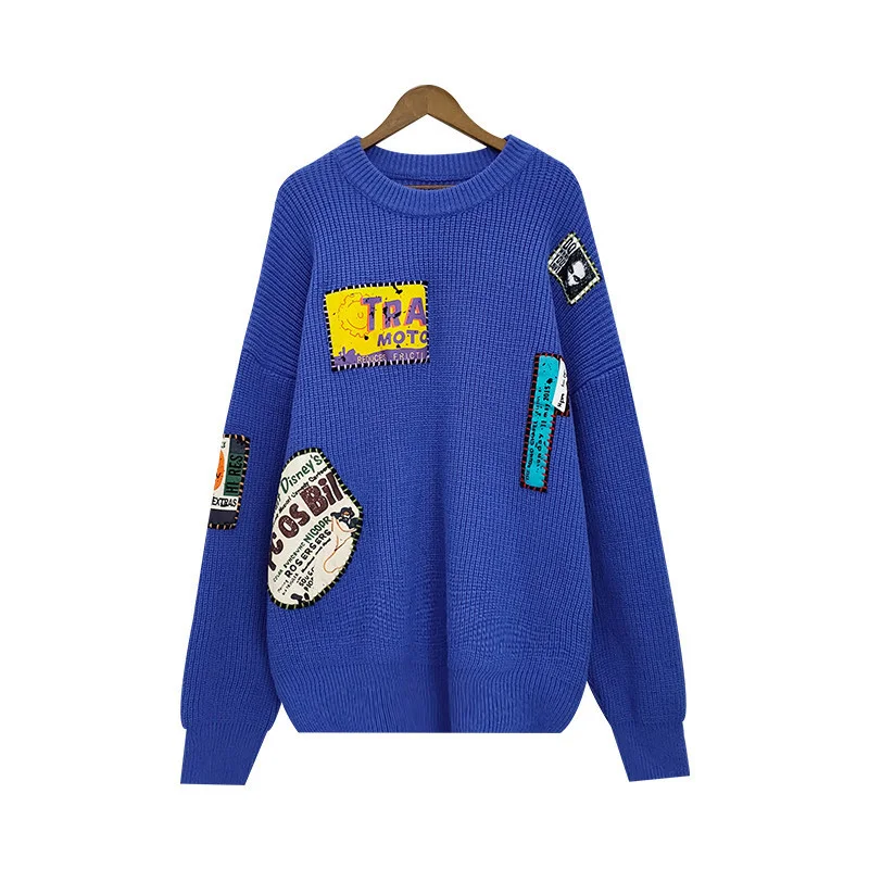 

SALEQI 2021 Women Patchwork Sweater Pullovers Oneck Oversized Sweater Jumpers Patchwork Letter Chic Knitted Tops Pink Knitwear