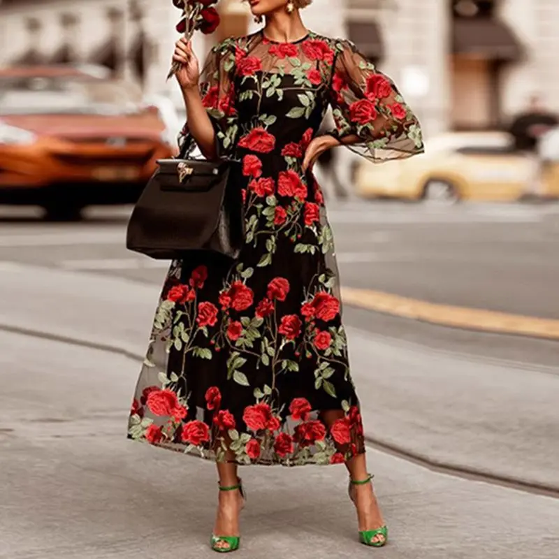 2 шт. кружевное Сетчатое Длинное Платье женское Цветочная вышивка сексуальное