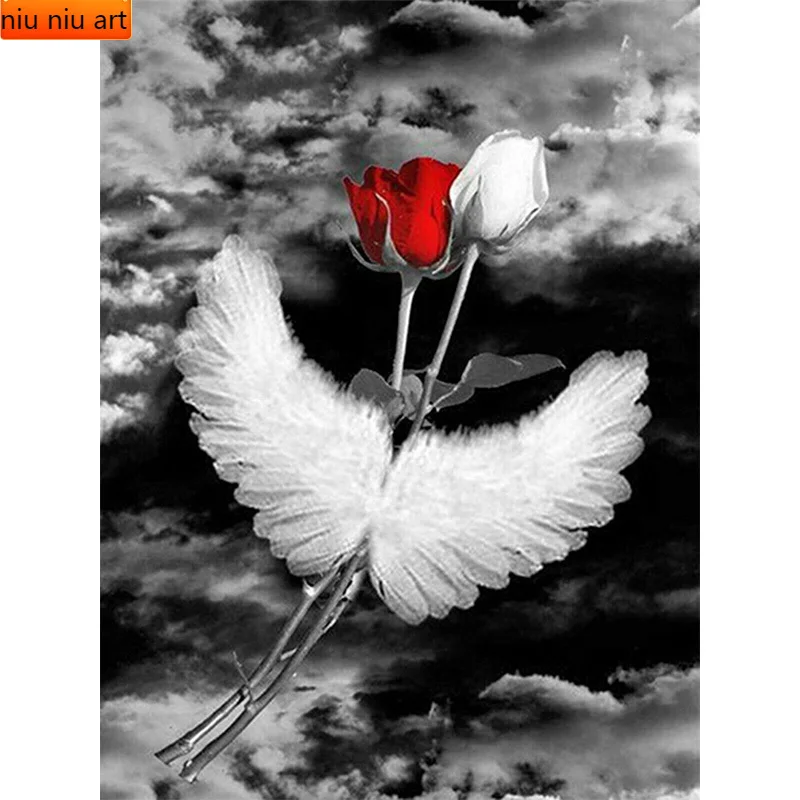

5D Full Square Round Diamond Painting Angel Wings Rose Flower Diamond Embroidery Mosaic Cross Stitch Home Decor Gift Craft
