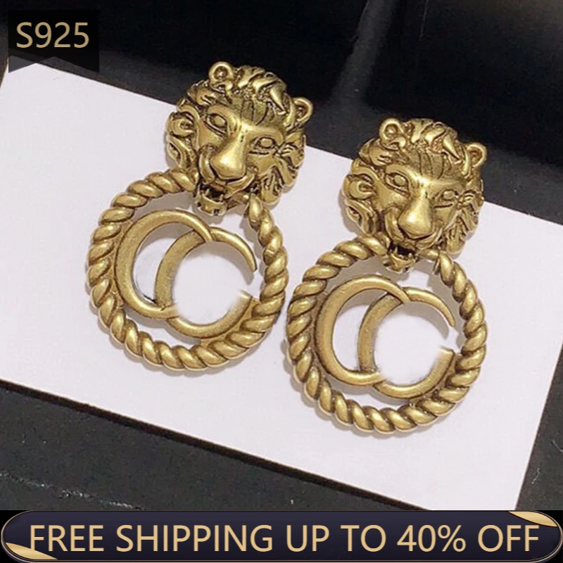 

G Lion Head Gold Earrings Luxury Brand Retro Fashion Men And Women Couples Party Fashion All-match Gift