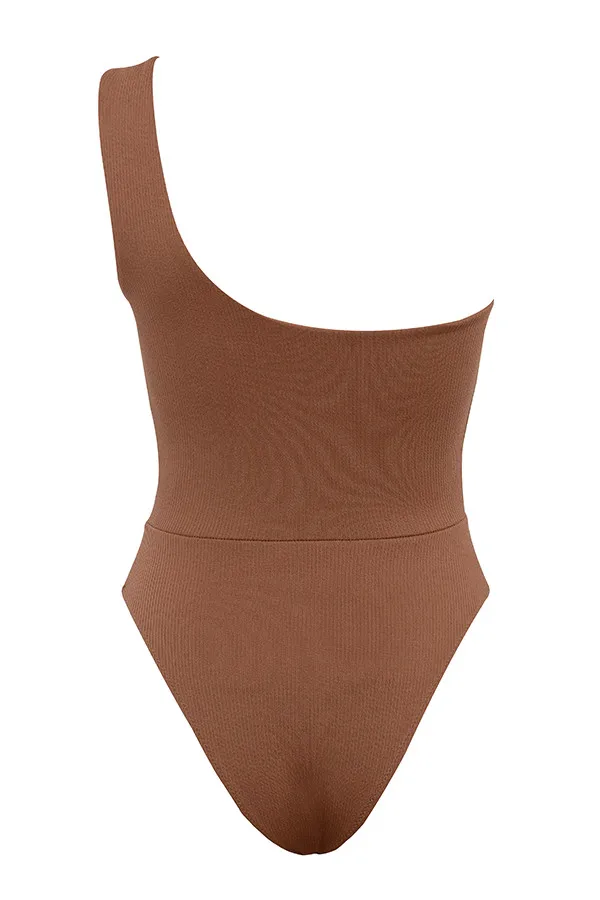 

2021 Sexy One Piece Brown Swimsuit Bandage Swimwear Women One Shoulder Swimsuit Bodysuit Bathing Suit Bandage Swim Beach Wear