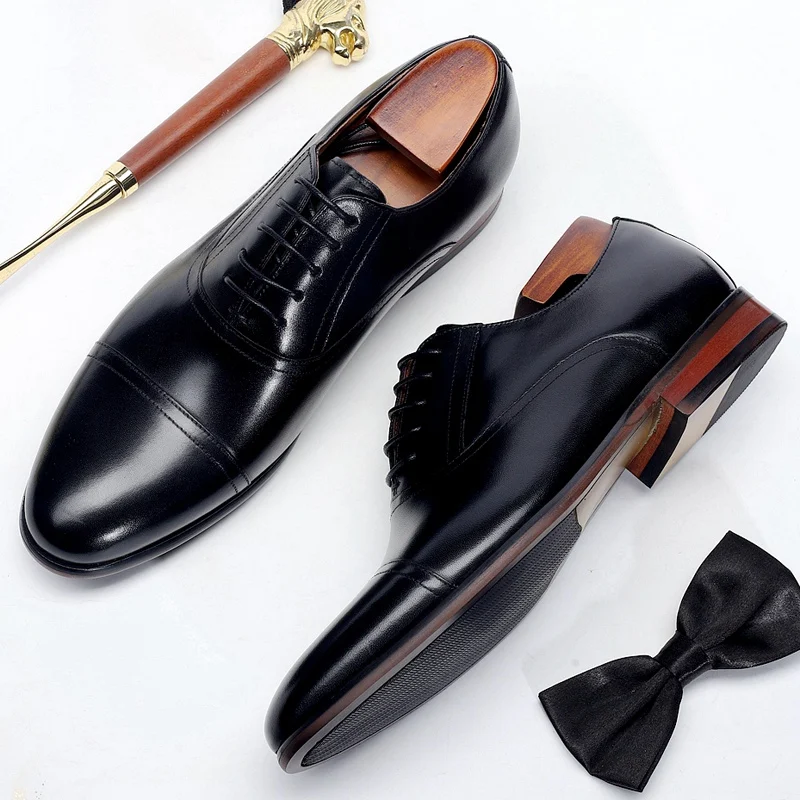 Туфли мужские ручной работы из натуральной кожи классические с заостренным