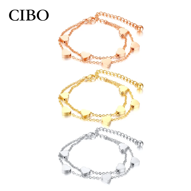 Милый Шарм с сердцем браслеты для женщин золото/серебро/розовое золото Тон