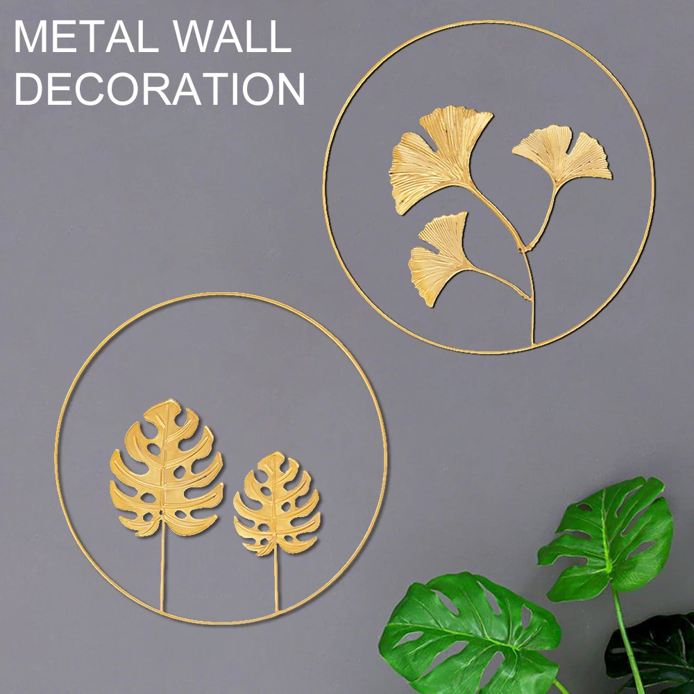 

Iron Wall Sculptures Metal Round Ornaments Ginkgo Leaf Shape Wall Hanging for Home Living Room Office Decoration Accessories
